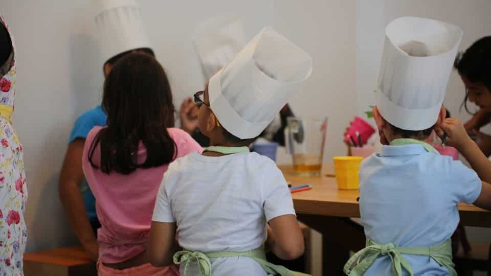 Action Meal. The children having breakfast. 