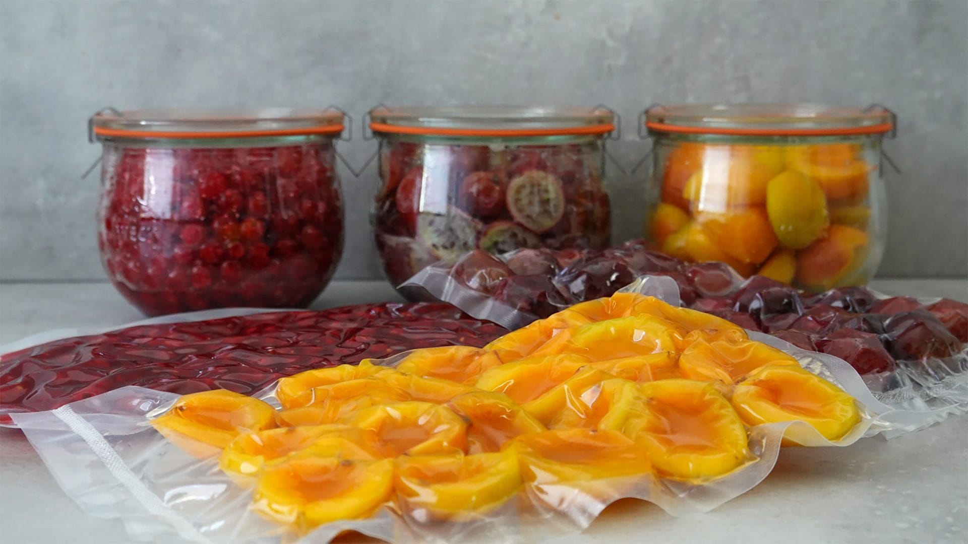 Currants, gooseberries and apricots at the beginning of the fermentation period.