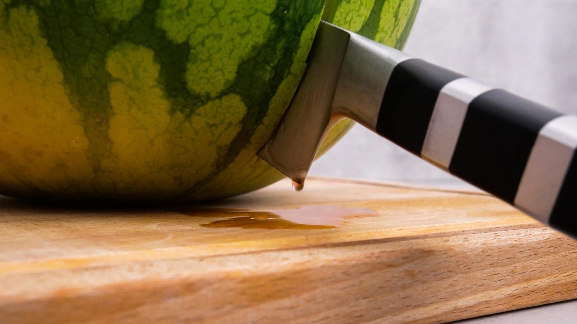 Vegetable jerky knife stuck in watermelon