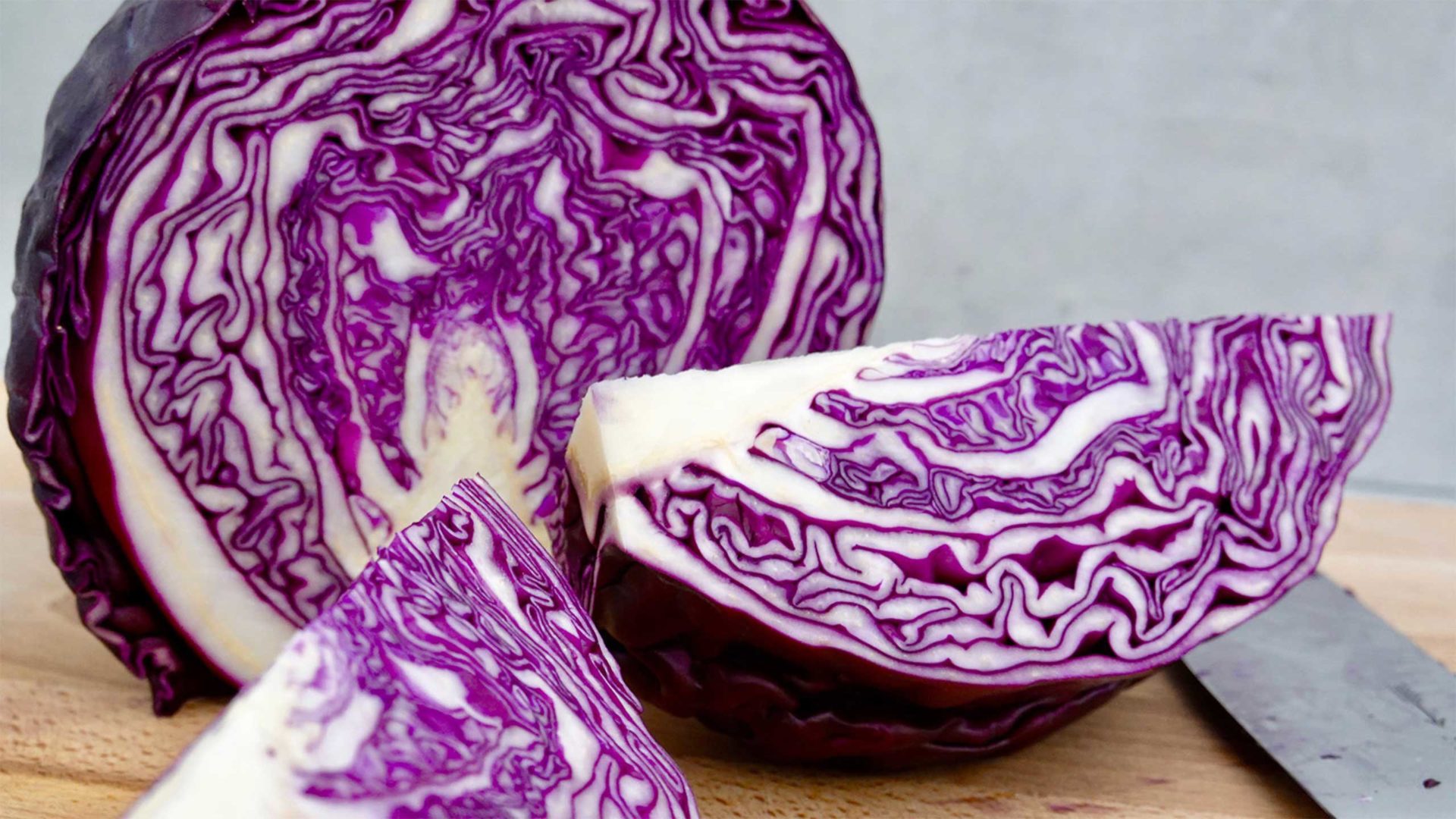 A cut head of red cabbage