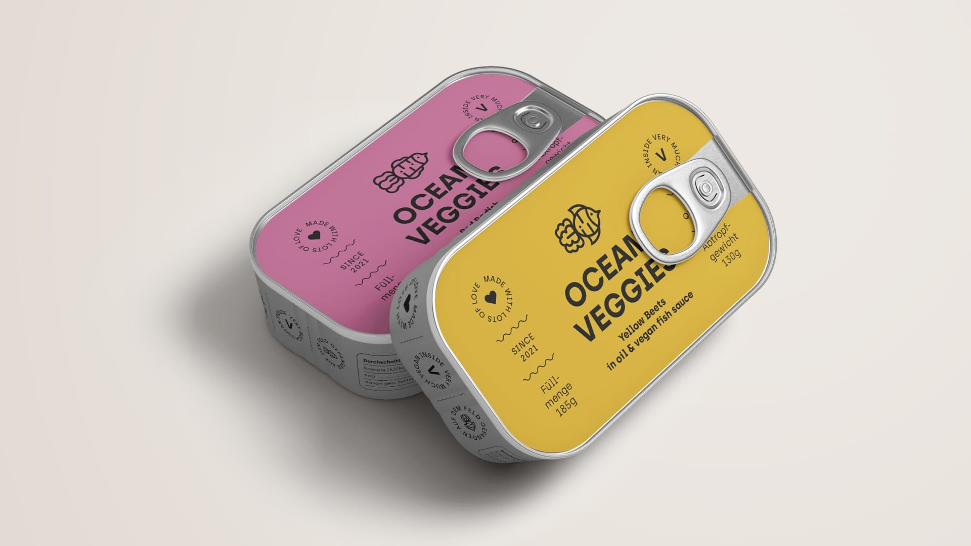 Ocean Veggies in the yellow-pink tin packaging